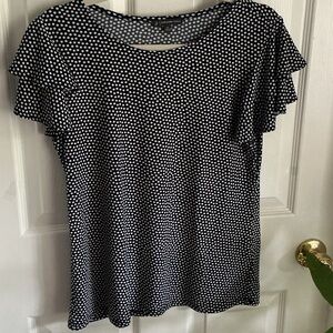 Adrianna Papell Black and White Ruffle Sleeve Blouse